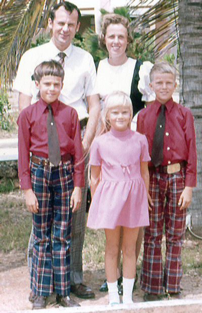 Our famiy upon arrival on Bonaire in 1973: Lloyd, Eleanor, John, Joanna, Daniel