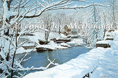 GLADE CREEK GRIST MILL | Oil painting of mill in winter