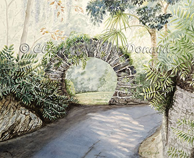 Moon Gate | Watercolour painting of gateway arch in Bermuda