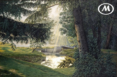 Morning Moment | Oil painting of the sun shining on a pond