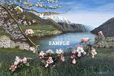 Springtime on Sogne Fjord | Oil painting of apple blossoms in Norway