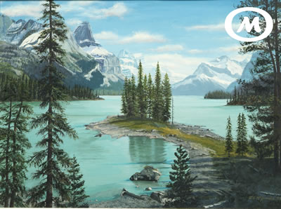Spirit Island, Alberta | Oil painting of lake, mountains