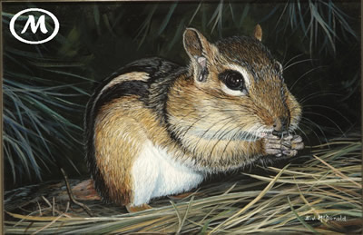 Picnic In The Pines | Wildlife painting of a chipmunk 